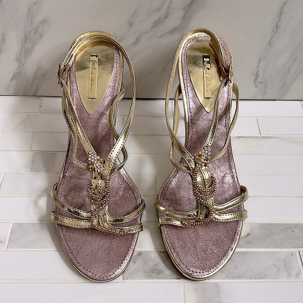 Michael Antonio Gold Metallic Snake Jewel Heel Sandals Size 6